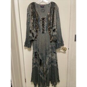 Vintage Embroidered Velvet Lace 2 Piece Boho hippy Renaissance Style Dress